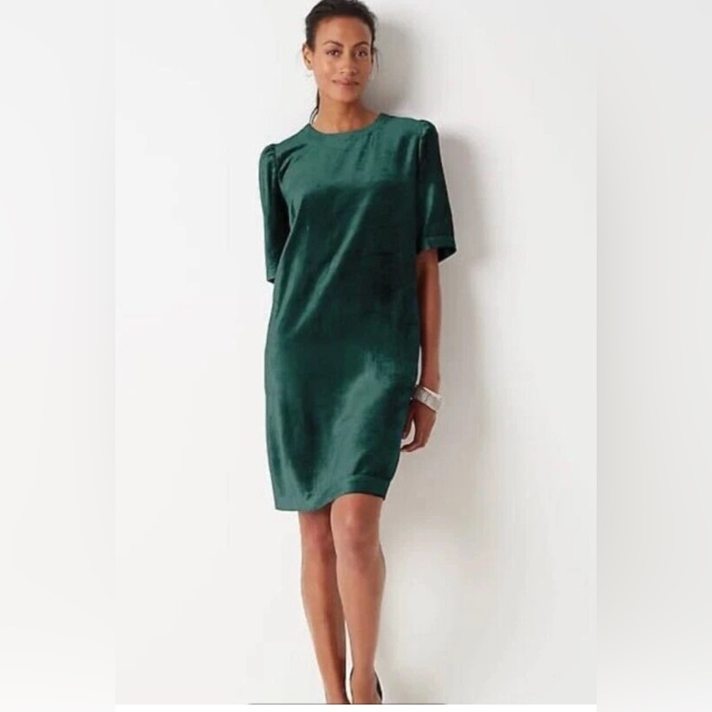 Jill Women's Teal-Green Velvet‎ Puff-Sleeve Shift Dress